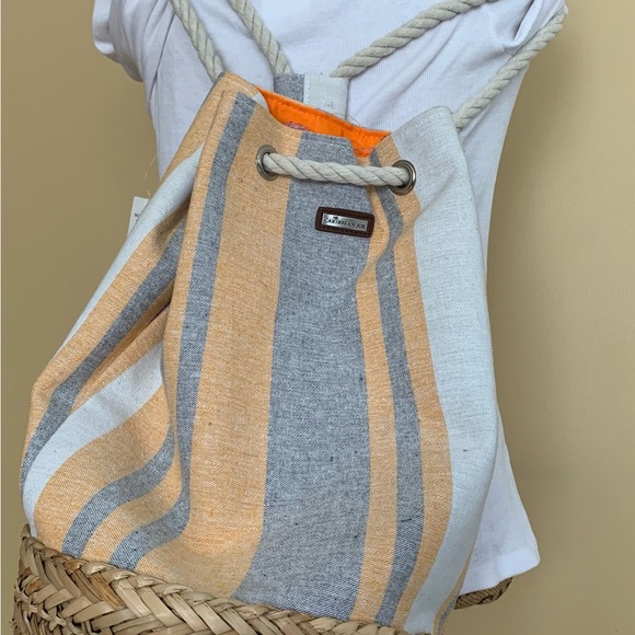 Caribbean Joe Handbags - CARIBBEAN JOE canvas striped multi functional tote with rope strap NWT